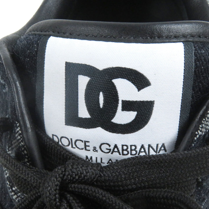 Excellent DOLCE&GABBANA Low cut sneakers Black tag DG logo all-over denim Indigo blue
