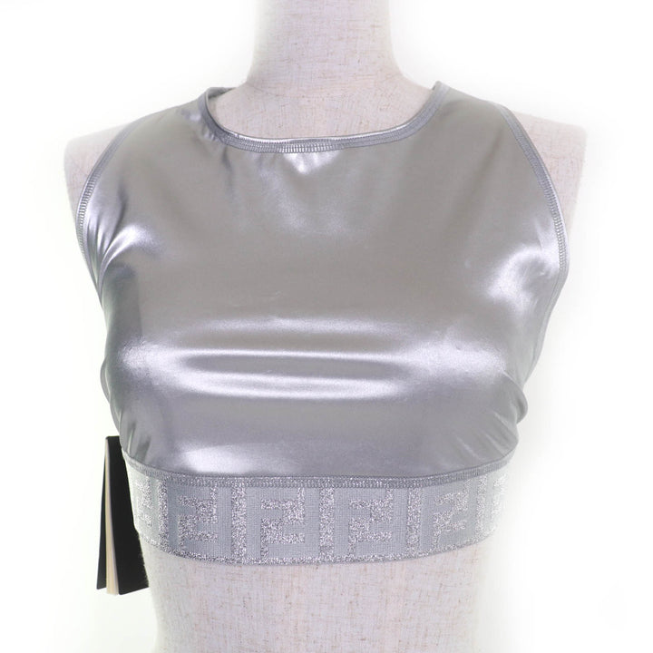 Pristine FENDI tops Zucca Pattern FF logo tank top Silver Nylon Women 40 FAF119