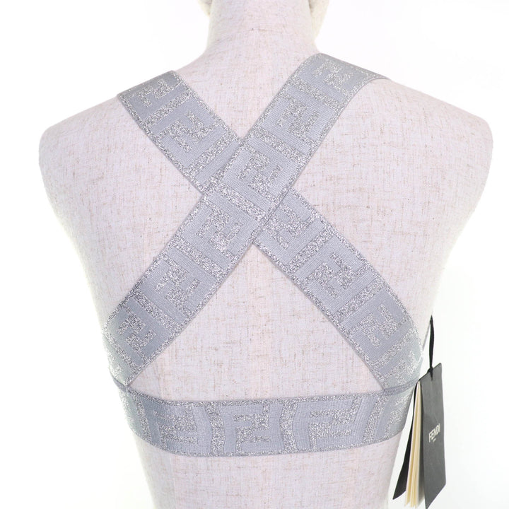 Pristine FENDI tops Zucca Pattern FF logo tank top Silver Nylon Women 40 FAF119