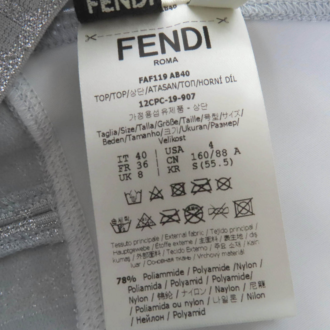 新品 FENDI トップス ズッカ柄 FFロゴ タンクトップ シルバー ナイロン レディース 40 FAF119