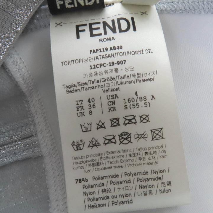 新品 FENDI トップス ズッカ柄 FFロゴ タンクトップ シルバー ナイロン レディース 40 FAF119
