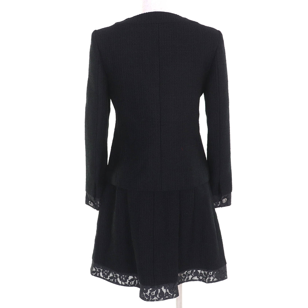 Excellent CHANEL two-piece set COCO Button tweed collarless jacket and skirt