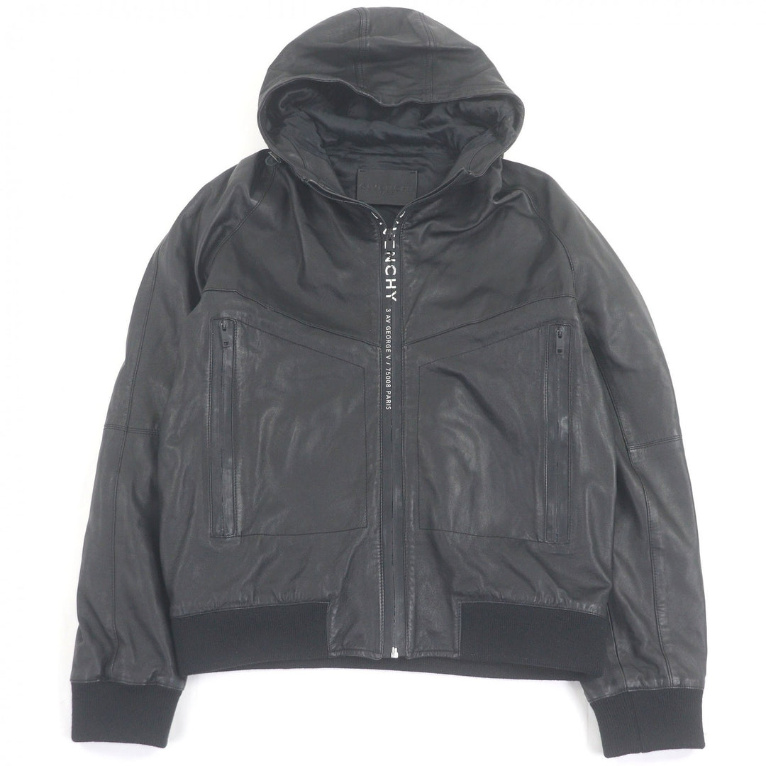 非常に良い GIVENCHY ブルゾン ロゴプリント パーカー ブラック ラムレザー 48 BM00K360DH