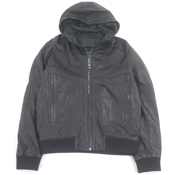 非常に良い GIVENCHY ブルゾン ロゴプリント パーカー ブラック ラムレザー 48 BM00K360DH