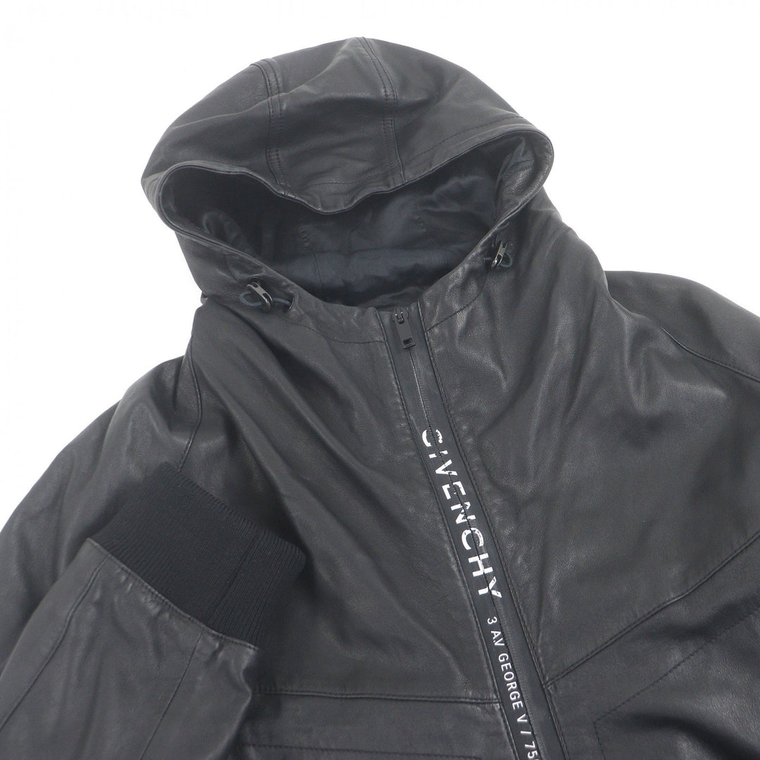 非常に良い GIVENCHY ブルゾン ロゴプリント パーカー ブラック ラムレザー 48 BM00K360DH