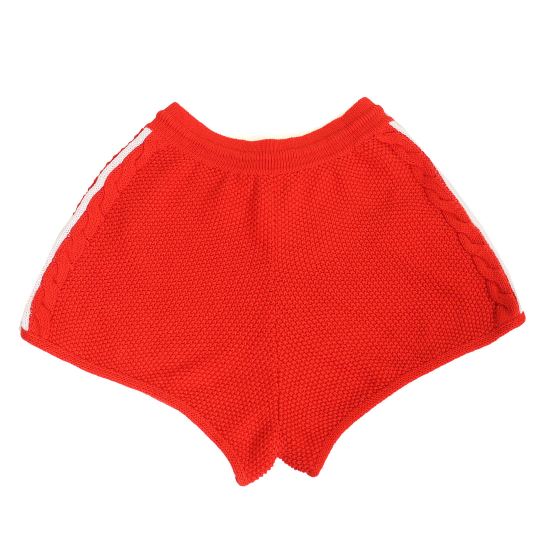 新品 GUCCI×adidas ショートパンツ トレフォイル刺繍ニット レッドリネン レディース L 693835
