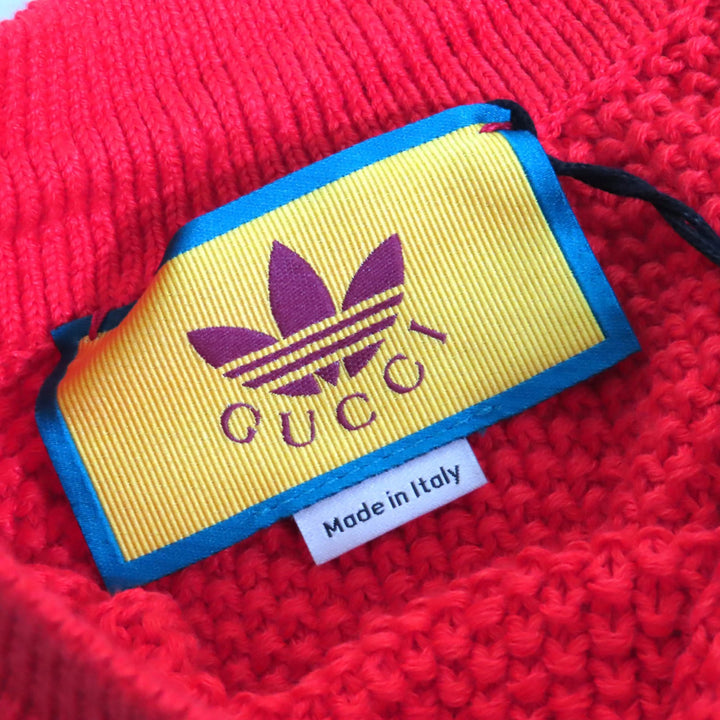 新品 GUCCI×adidas ショートパンツ トレフォイル刺繍ニット レッドリネン レディース L 693835