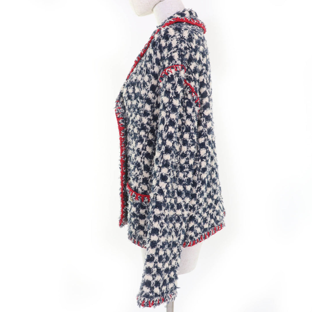 Excellent CHANEL Jacket COCO Button Tweed Navy system linen 36 P70340K10023