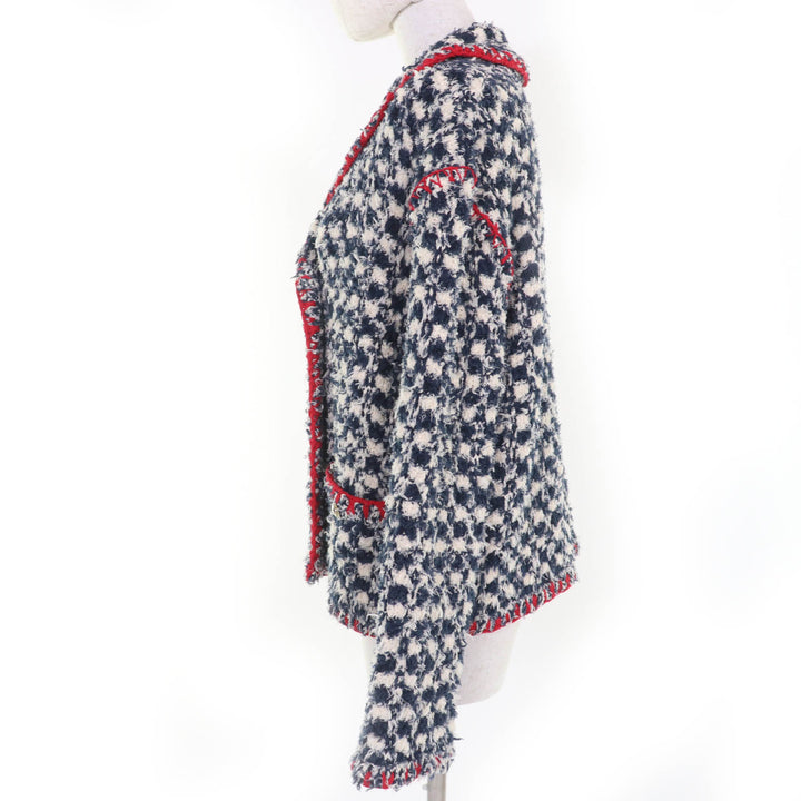 Excellent CHANEL Jacket COCO Button Tweed Navy system linen 36 P70340K10023