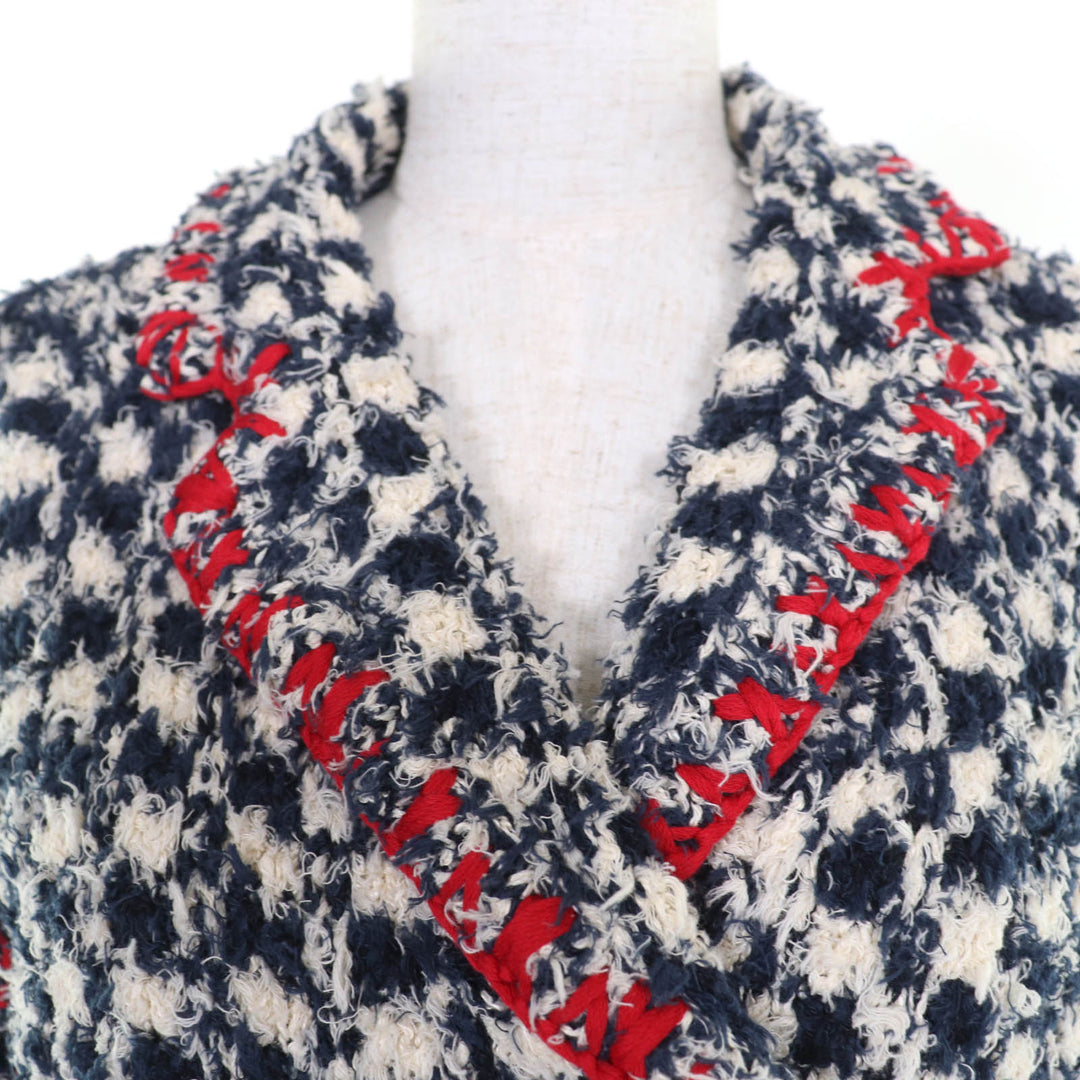 Excellent CHANEL Jacket COCO Button Tweed Navy system linen 36 P70340K10023