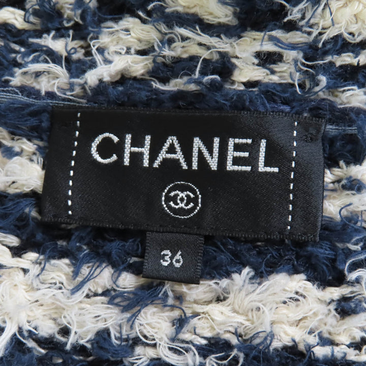 Excellent CHANEL Jacket COCO Button Tweed Navy system linen 36 P70340K10023