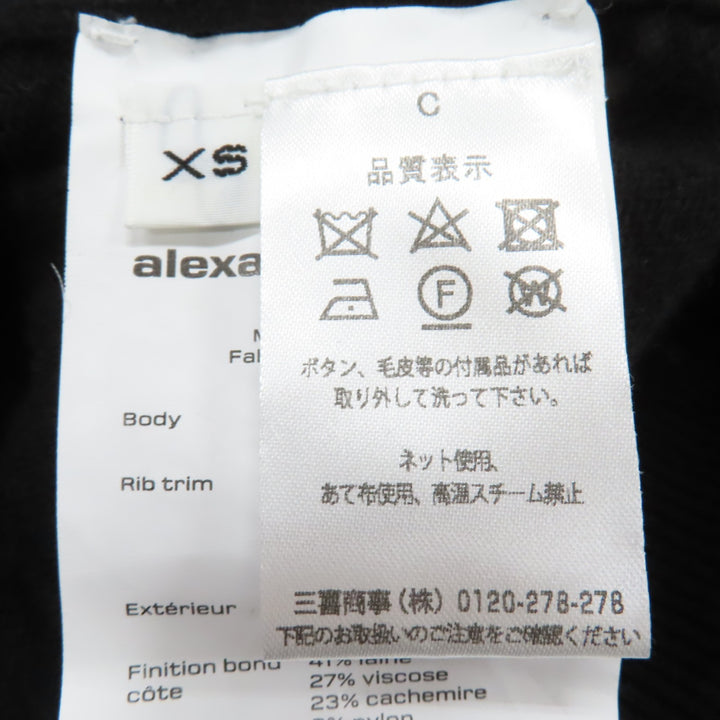 素晴らしいアレキサンダーワンのニット、カシミア混紡、長袖、不規則なデザイン、ブラックウール XS