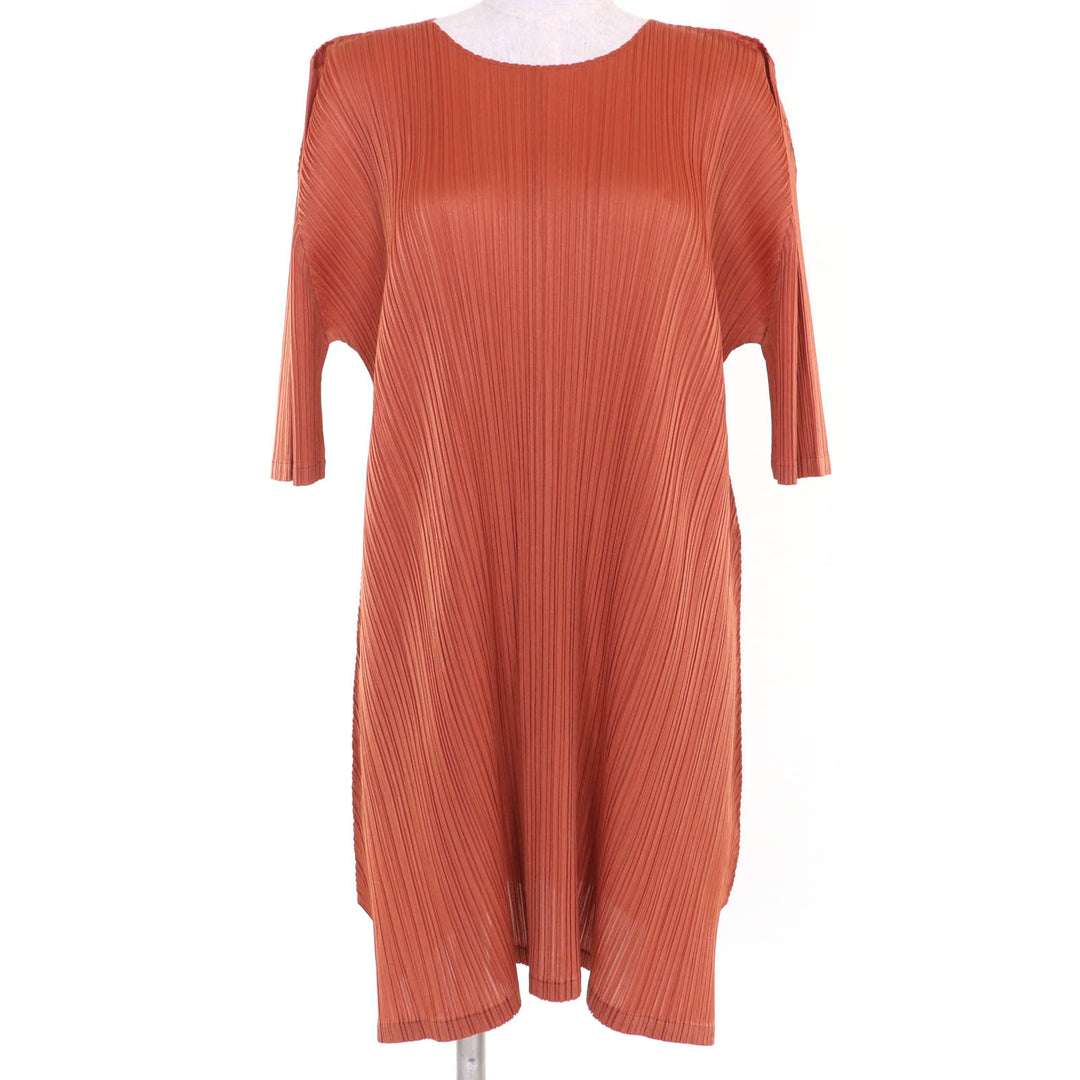 美品 PLEATS PLEASE ワンピース 半袖 オレンジ系 ポリエステル レディース 3 PP81-JT223