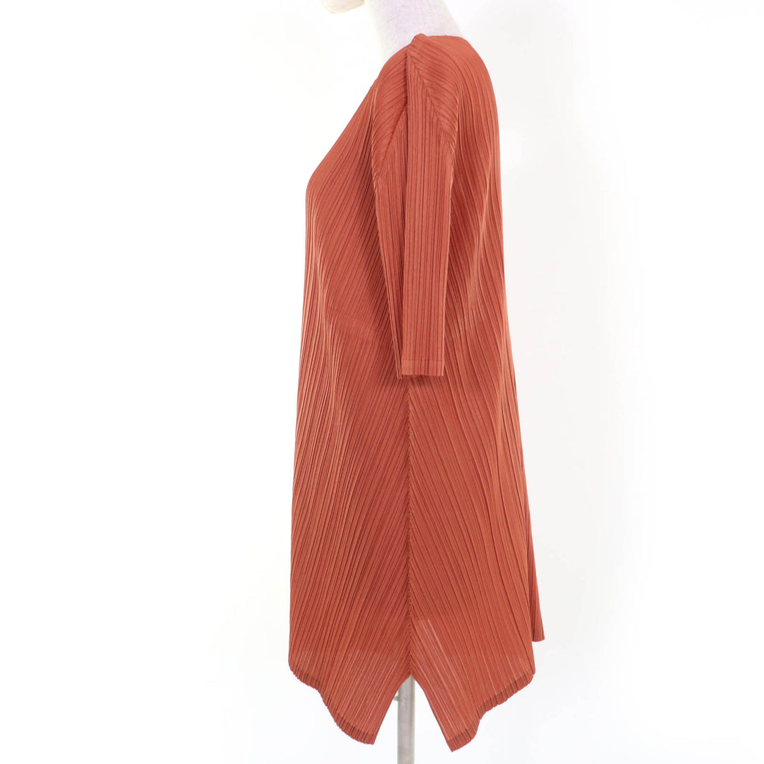 美品 PLEATS PLEASE ワンピース 半袖 オレンジ系 ポリエステル レディース 3 PP81-JT223