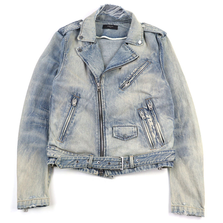 AMIRI デニムダメージデニムライダースジャケット ロゴメタル ダメージ加工 50