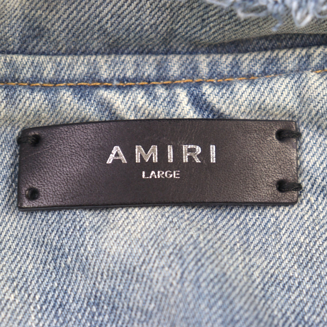 AMIRI デニムダメージデニムライダースジャケット ロゴメタル ダメージ加工 50