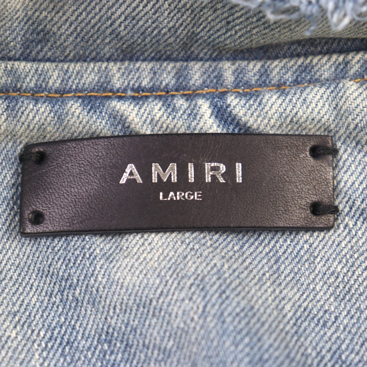 AMIRI デニムダメージデニムライダースジャケット ロゴメタル ダメージ加工 50