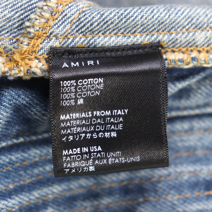 AMIRI デニムダメージデニムライダースジャケット ロゴメタル ダメージ加工 50