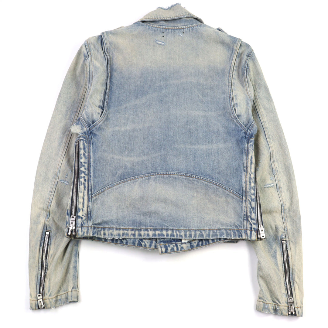 AMIRI デニムダメージデニムライダースジャケット ロゴメタル ダメージ加工 50