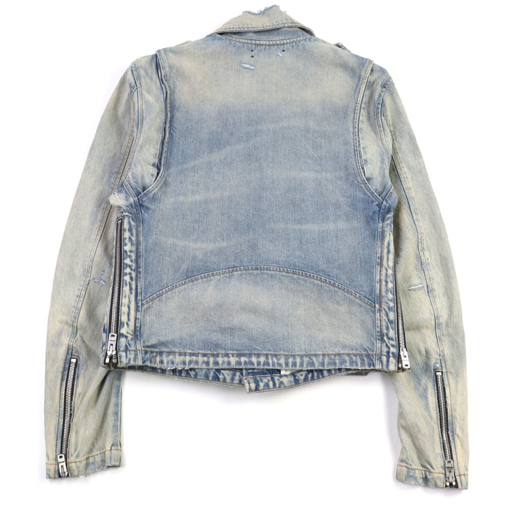 AMIRI デニムダメージデニムライダースジャケット ロゴメタル ダメージ加工 50