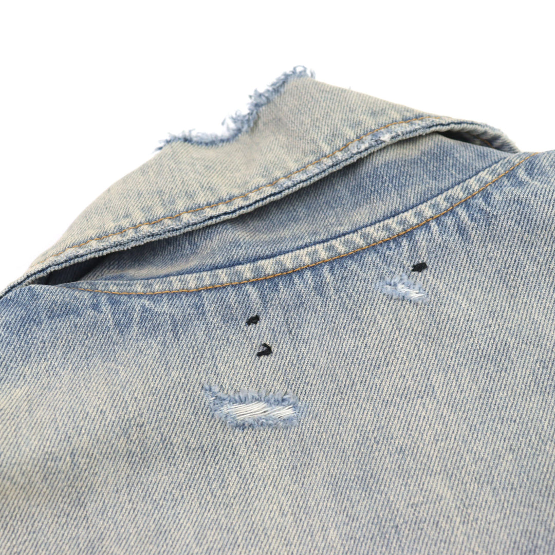 AMIRI デニムダメージデニムライダースジャケット ロゴメタル ダメージ加工 50