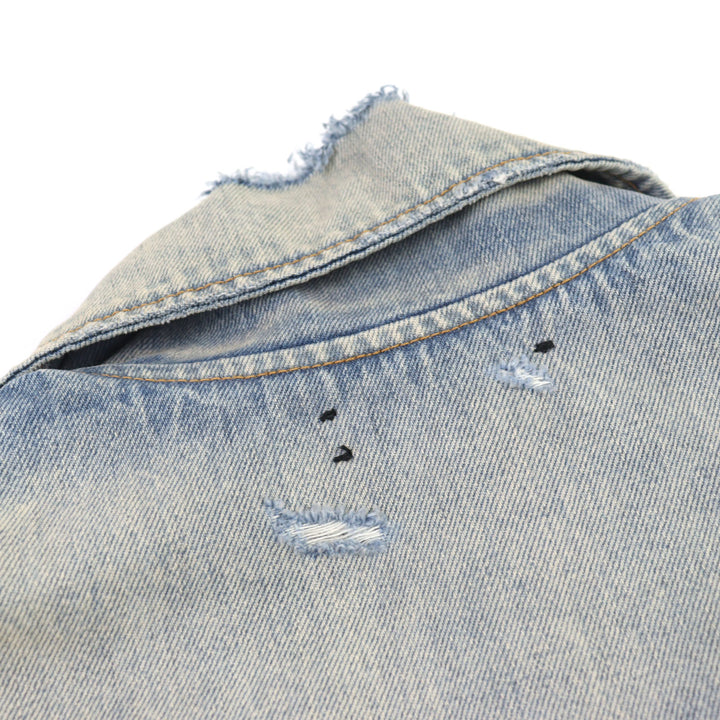 AMIRI デニムダメージデニムライダースジャケット ロゴメタル ダメージ加工 50