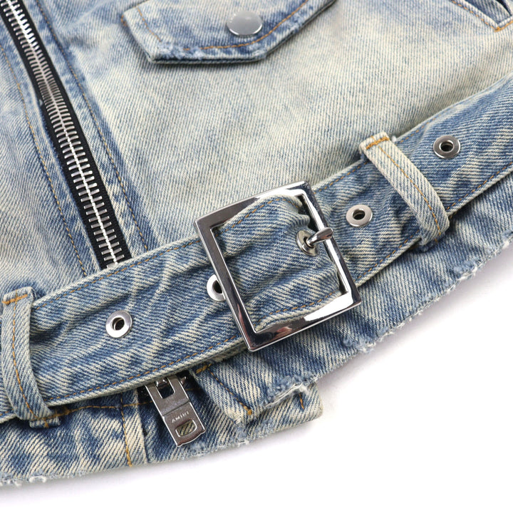 AMIRI デニムダメージデニムライダースジャケット ロゴメタル ダメージ加工 50