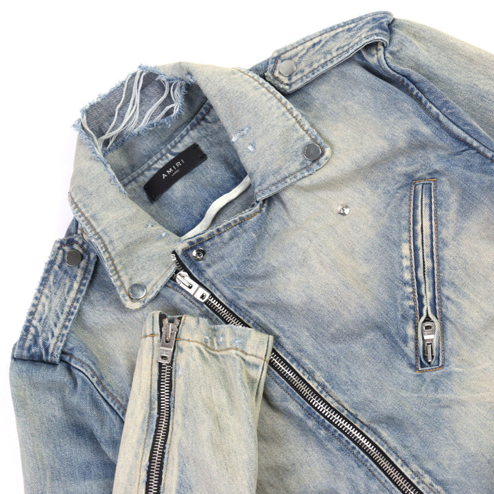 AMIRI デニムダメージデニムライダースジャケット ロゴメタル ダメージ加工 50
