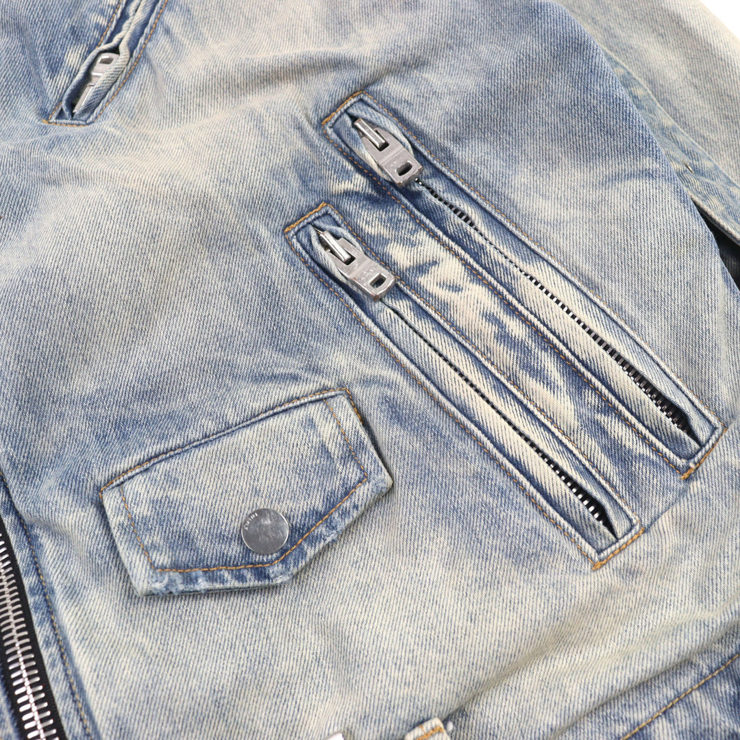 AMIRI デニムダメージデニムライダースジャケット ロゴメタル ダメージ加工 50