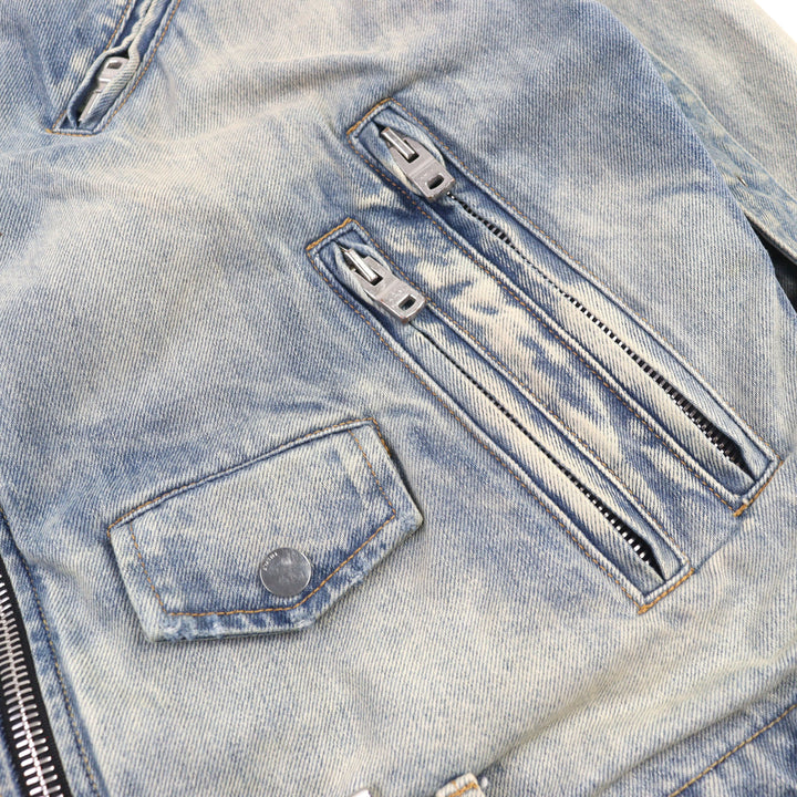 AMIRI デニムダメージデニムライダースジャケット ロゴメタル ダメージ加工 50