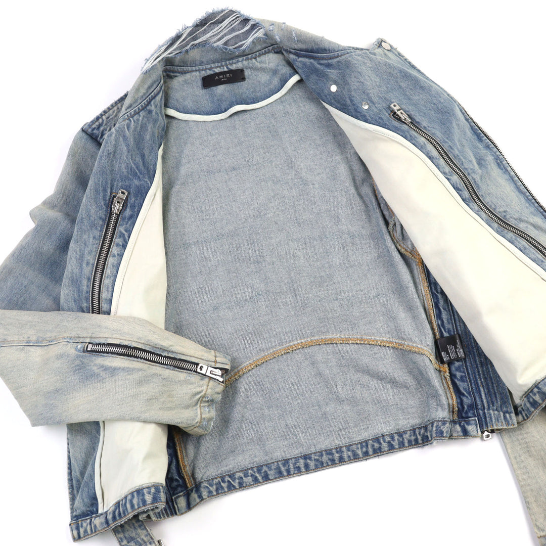 AMIRI デニムダメージデニムライダースジャケット ロゴメタル ダメージ加工 50