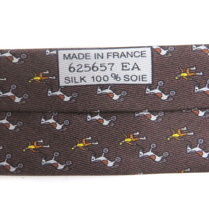 Excellent HERMES tie Jockey & Toy Horse All-Over Print Regular Tie Brown silk