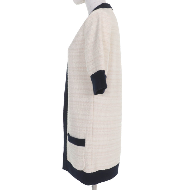 Excellent GUCCI coat Front open tweed no collar Ivory wool Women M 490346