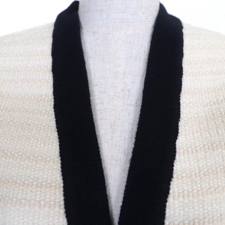 Excellent GUCCI coat Front open tweed no collar Ivory wool Women M 490346