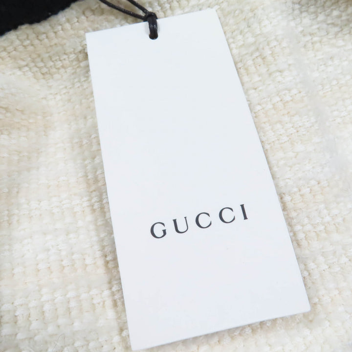 Excellent GUCCI coat Front open tweed no collar Ivory wool Women M 490346