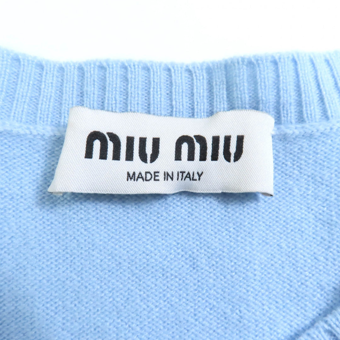 素晴らしい MIUMIU 半袖ニット ロゴデザイン クルーネック カシミア レディース 36 MML842