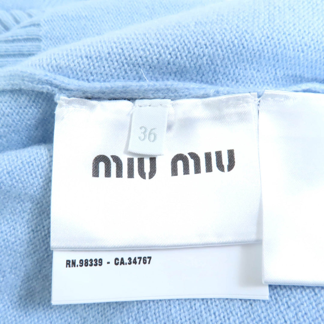 Excellent MIUMIU Short sleeve knit Logo design crew neck cashmere Women 36