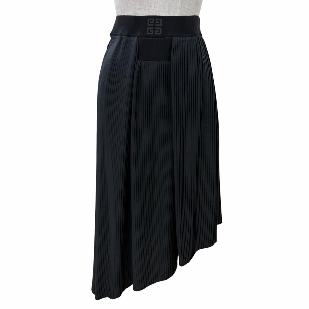 Excellent GIVENCHY Pleated skirt Asymmetrical with logo black 34 BW40HN13CQ