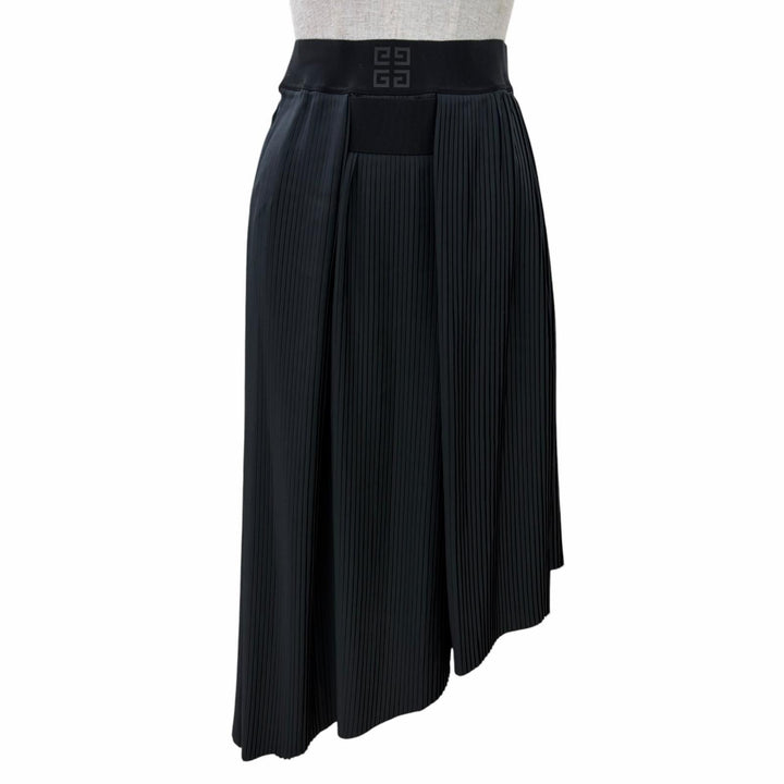 Excellent GIVENCHY Pleated skirt Asymmetrical with logo black 34 BW40HN13CQ
