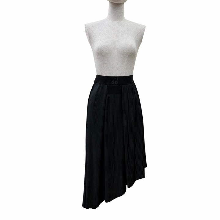 Excellent GIVENCHY Pleated skirt Asymmetrical with logo black 34 BW40HN13CQ