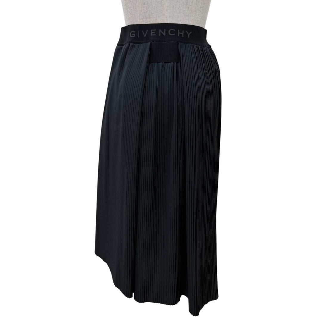 Excellent GIVENCHY Pleated skirt Asymmetrical with logo black 34 BW40HN13CQ