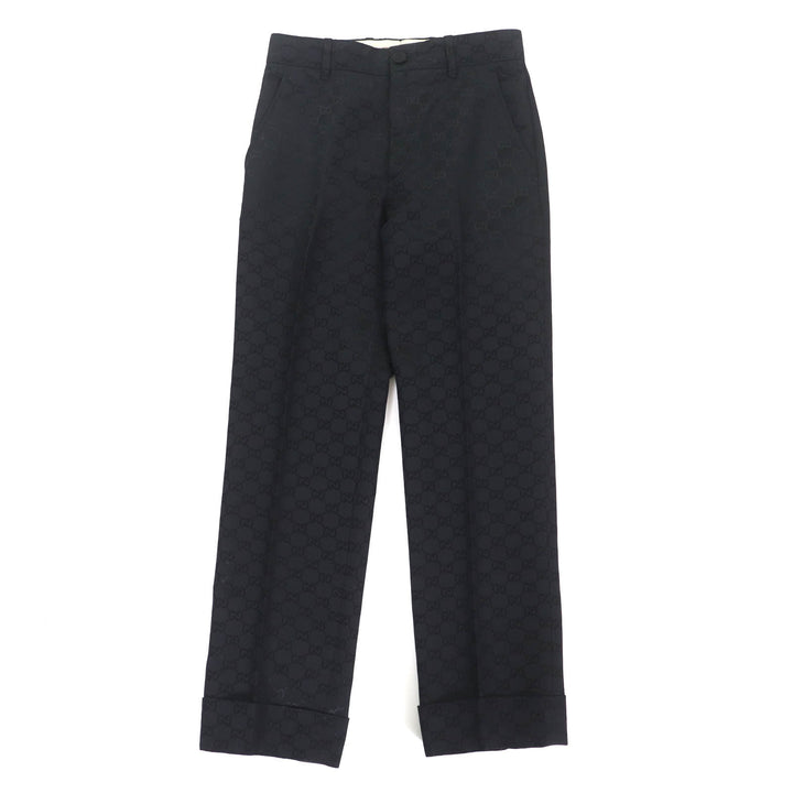 素晴らしい GUCCI パンツ GG柄 センタープレス コットン ブラック コットン レディース 36 664408