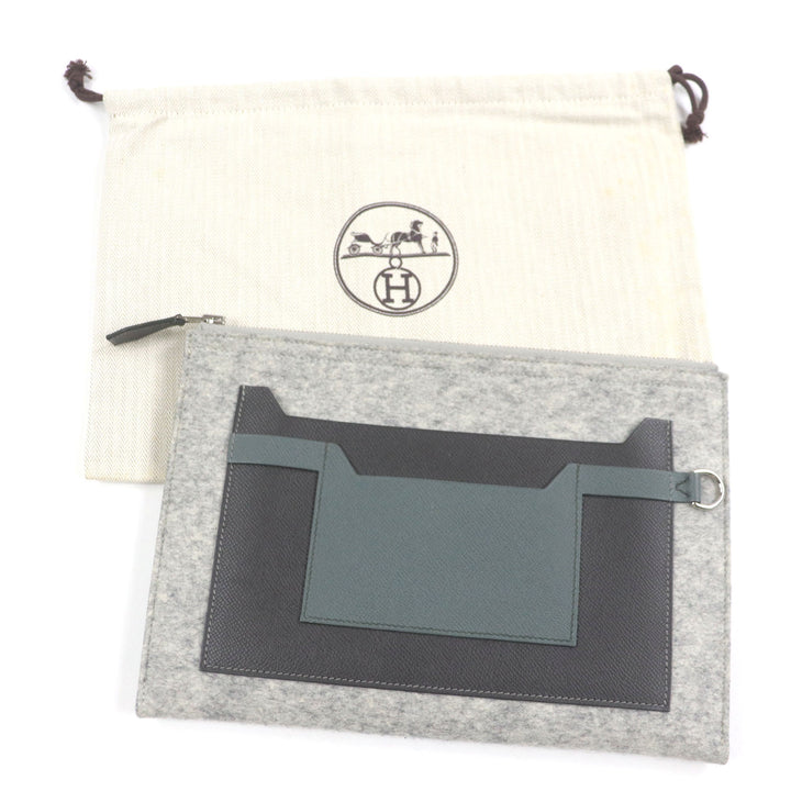 HERMES クラッチバッグ TOO DOO 29 フラットポーチ グレー フェルト メンズ