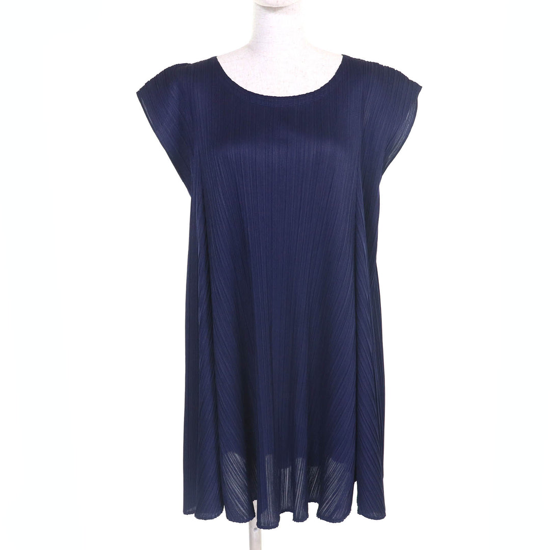 PLEATS PLEASE ワンピース キャップスリーブデザインチュニック ネイビー レディース 3 PP61-JT574