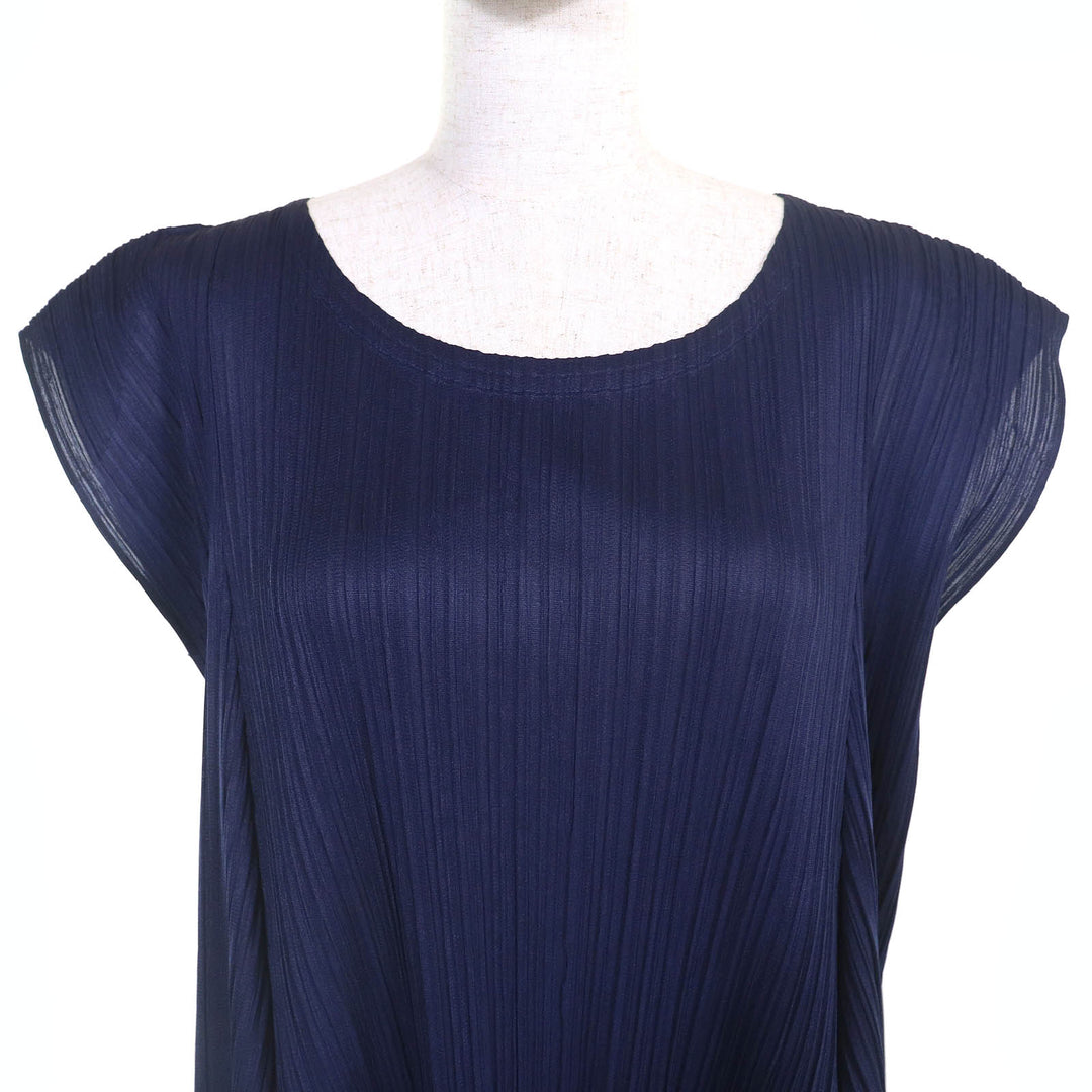 PLEATS PLEASE ワンピース キャップスリーブデザインチュニック ネイビー レディース 3 PP61-JT574