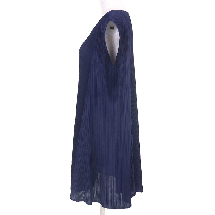 PLEATS PLEASE ワンピース キャップスリーブデザインチュニック ネイビー レディース 3 PP61-JT574