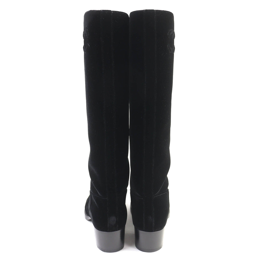 Excellent CHANEL Knee-high boots COCO Mark Velour Round Toe Long Boots 36.5 21A