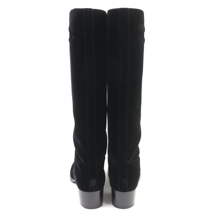 Excellent CHANEL Knee-high boots COCO Mark Velour Round Toe Long Boots 36.5 21A