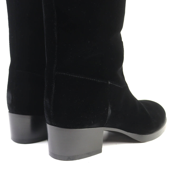 Excellent CHANEL Knee-high boots COCO Mark Velour Round Toe Long Boots 36.5 21A
