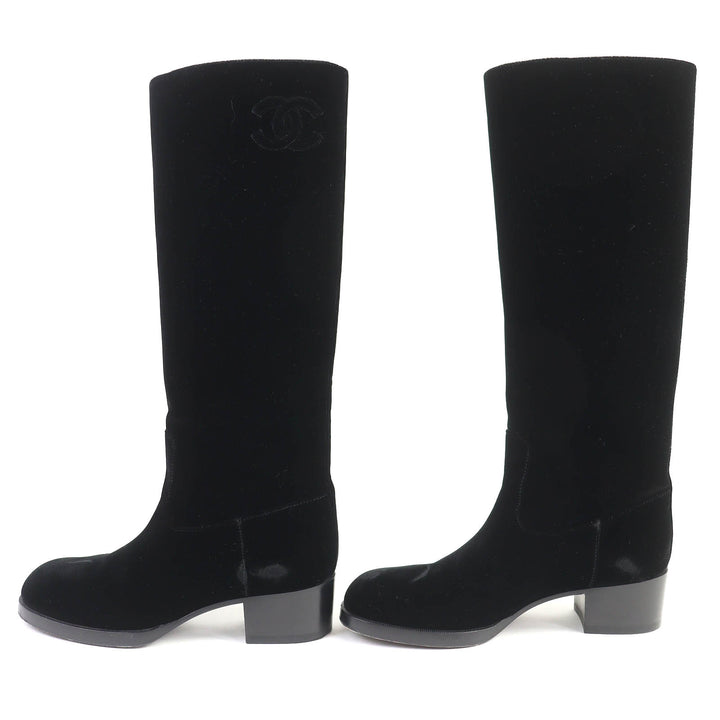 Excellent CHANEL Knee-high boots COCO Mark Velour Round Toe Long Boots 36.5 21A